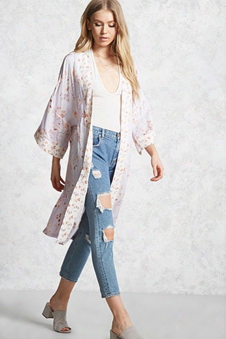 Contrast Floral Kimono