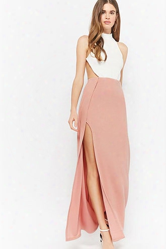 Contrast Halter Maxi Dress