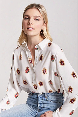 Crest Print High-low Shirt