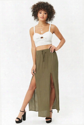 Crinkled M-slit Maxi Skirt