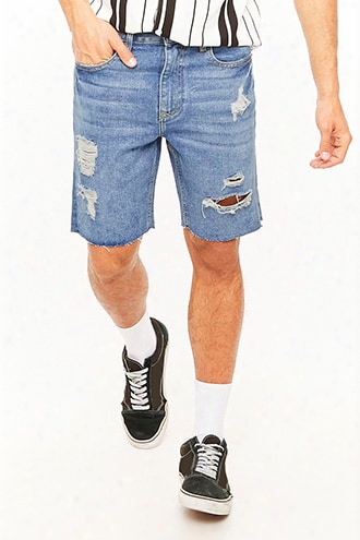 Distressed Raw-cut Denim Shorts