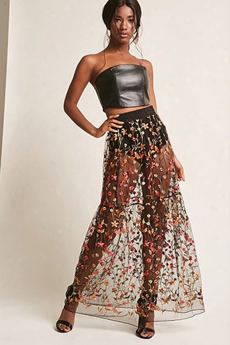 Embroidered Sheer Maxi Skirt