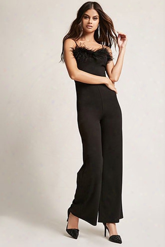 Faux Feather-trim Jumpsuit