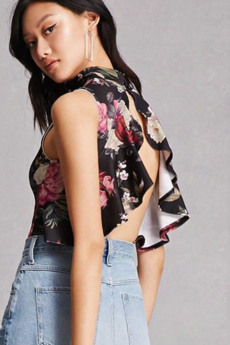 Floral Ruffle Cutout Bodysuit