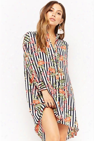 Floral Striped Button-front Tunic