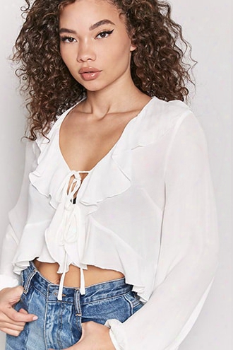 Flounce Self-tie Crop Top