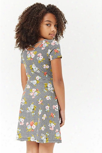 Girls Floral Gingham Crisscross Skater Dress (kids)