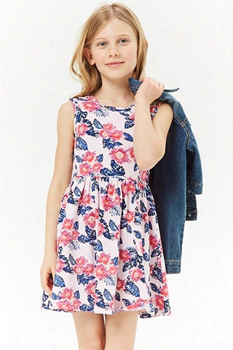 Girls Floral Lace-up Cutout Skater Dress (kids)