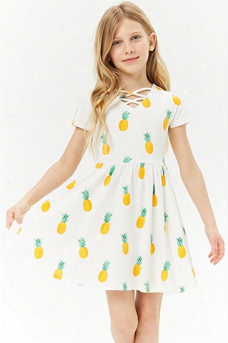 Girls Pineapple Print Crisscross Skater Dress (kids)