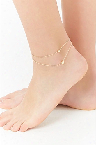Layered Heart Charm Chain Anklet