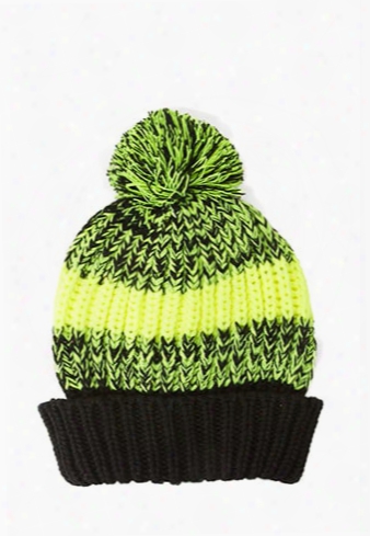 Marled Striped Pom Beanie