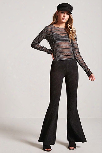 Metallic Ribbed Flare Pants