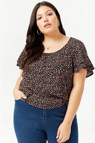 Plus Size Ditsy Floral Print Top