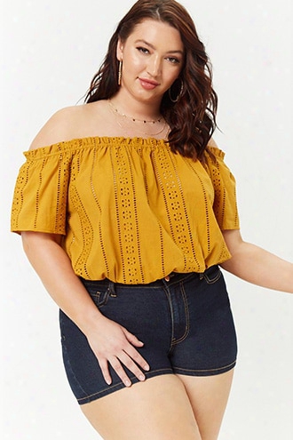 Plus Size Eyelet Off-the-shoulder Crop Top