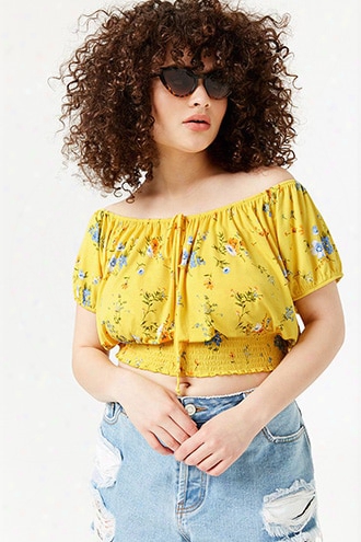 Plus Size Floral Off-the-shoulder Crop Top