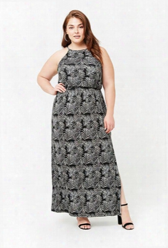 Plus Size Foliage Print Maxi Dress