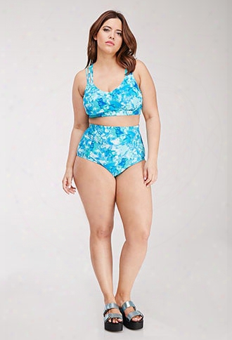 Plus Size High-waisted Abstract Tie-dye Print Bottoms