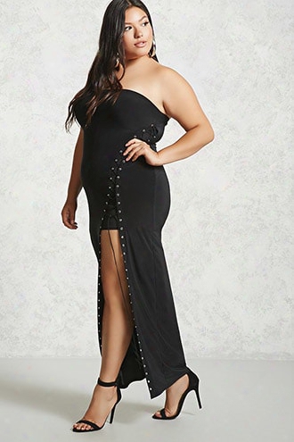 Plus Size Lace-up Tube Dress