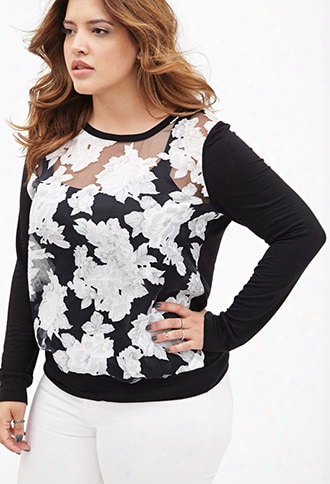 Plus Size Rose Print Knit Top