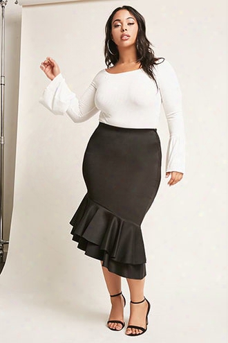 Plus Size Ruffle Midi Skirt