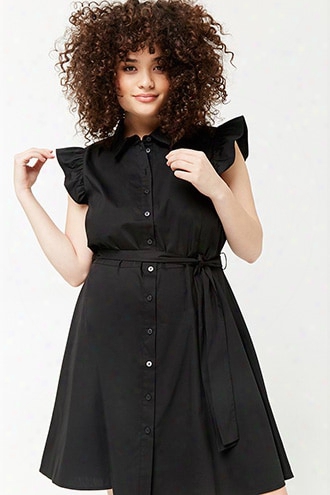 Plus Size Ruffle-sleeve Shirt Dress