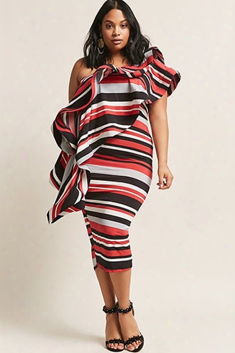 Plus Size Stripe Flounce Dress