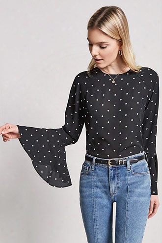 Polka Dot Flare Sleeve Top