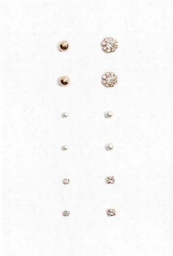 Rhinestone & Faux Pearl Stud Earring Set