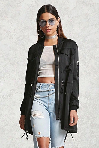 Satin Longline Bomber Jacket