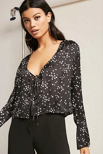 Satin Star Print Wrap Top