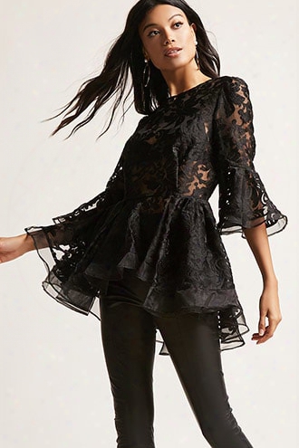 Sheer Ornate Peplum Top