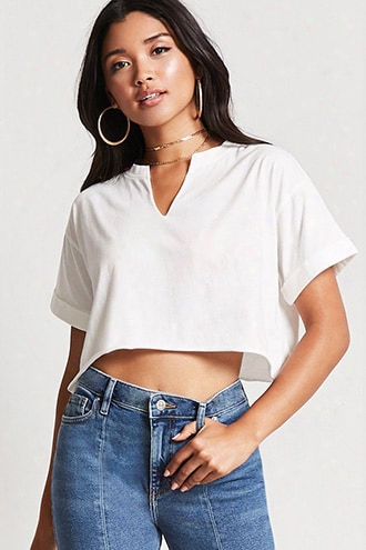 Split-neck Cuffed Sleeve Tee