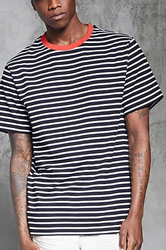 Striped Contrast Neck Tee