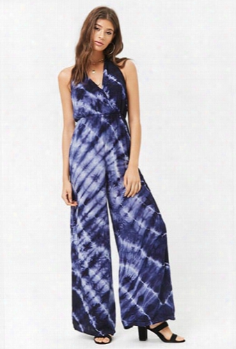 Tie-dye Halter Surplicd Jumpsuit