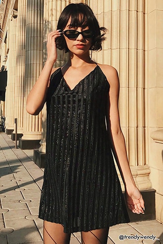 Velvet Shadow Metallic Stripe Dress