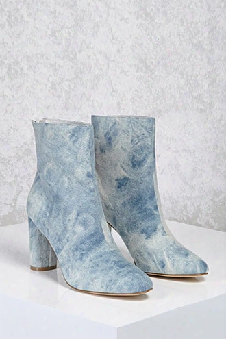 Acid Wash Denim Ankle Boots