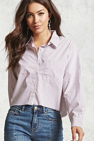 Boxy Pinstripe Frayed Shirt