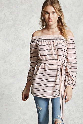 Contemporary Belted Striped Top