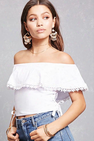 Crochet Trim Flounce Crop Top