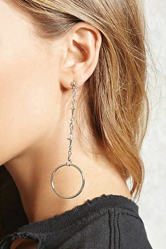 Cross Hoop Drop Earrings