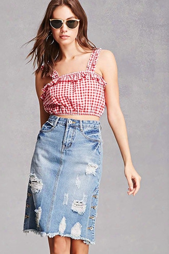 Distressed Button Denim Skirt