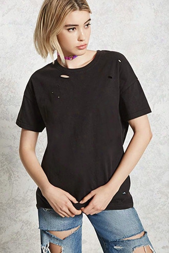 Distressed Crew Neck Tee