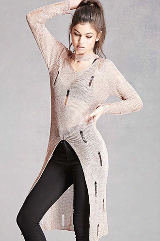 Distressed Lurex Knit Tunic