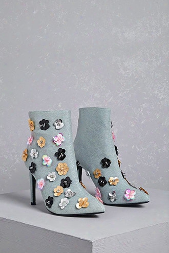 Embellished Denim Booties