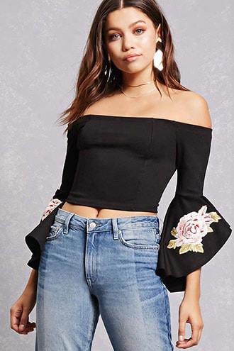 Embroidered Bell Sleeve Top