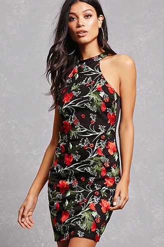 Embroidered High Neck Dress