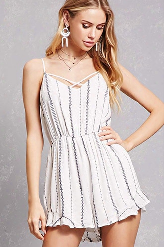 Embroidered Stripe Romper