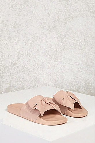 Faux Leather Bow Slide Sandals