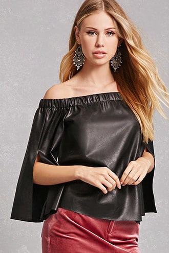 Faux Leather Off-shoulder Top