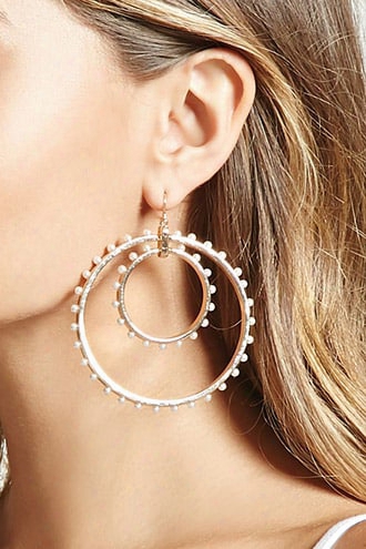 Faux Pearl Drop Hoop Earrings